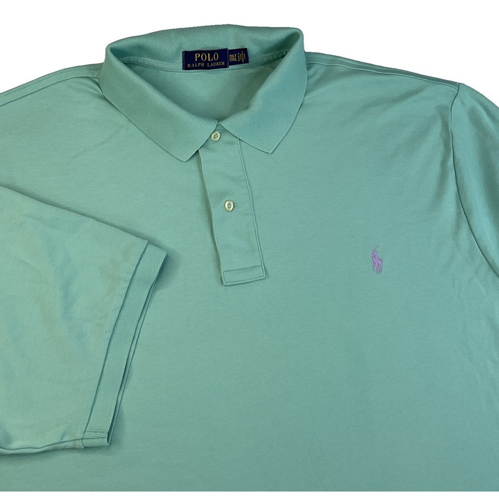 Polo Ralph Lauren Shirt Men Sz 2XLT Tall Turquoise Short Sleeve Cotton Pony